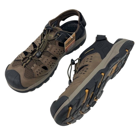 Skechers Men’s Size 12 Brown Leather Closed Toe Fisherman Bungee Sandals New main image 8